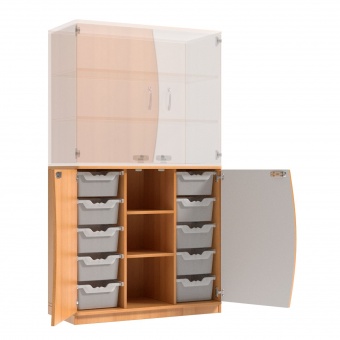 Wellentüren-Unterschrank, 99 cm hoch, 105x50 cm (B/T), Tür rechts grau, 